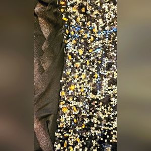 Tony Bowls Sequined Black Cocktail dress with Ruffle Trim Sz 2